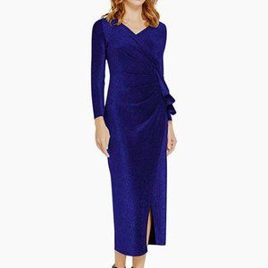 women's ruched wrap glitter v neck dress